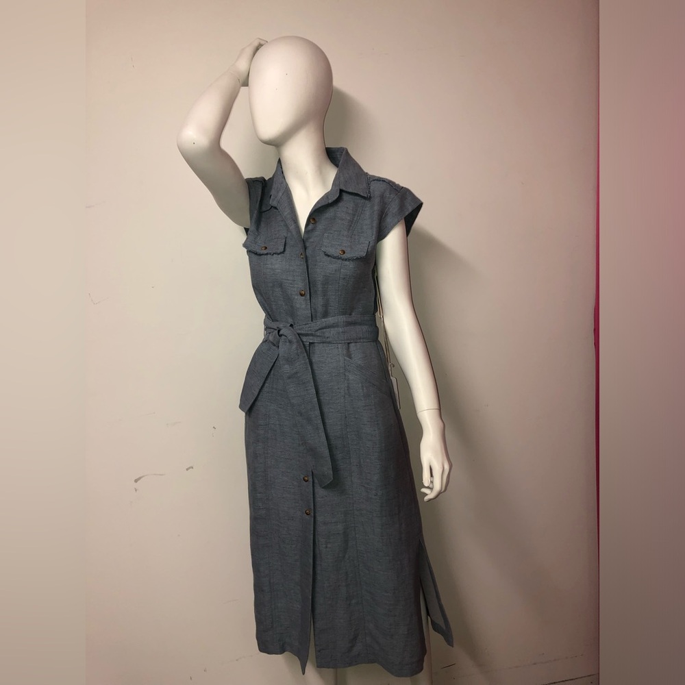 Chambray button up dress with tie belt